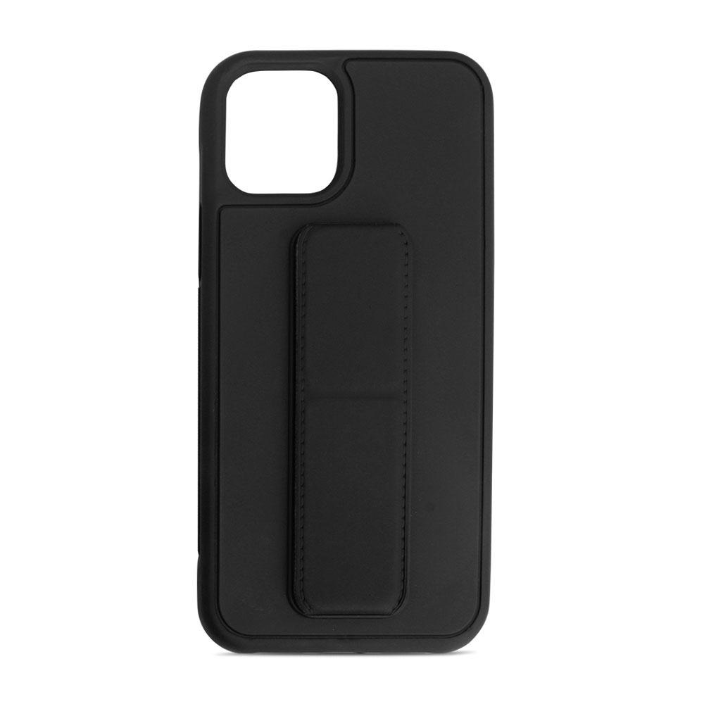 PU Leather Hand Grip Kickstand Case with Metal Plate for iPHONE 12 / iPHONE 12 Pro 6.1 inch (Black)